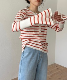 flare sleeve knit po / フレアスリーブボーダーニットプルオーバー