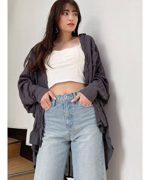 GYDA(ジェイダ)の「YORYU BIG シャツ(シャツ/ブラウス・レディース・オフホワイト/ライトイエロー/チャコールグレー・FREE)」の4枚目の写真