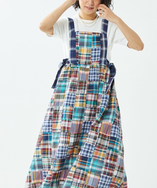 希少 Freada フリーダ パッチワークプリントエプロンワンピース ベルト Freada（フリーダ）の「Freada/フリーダ インドチェックエプロン
