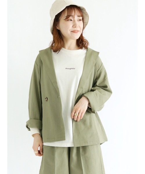 ehka sopo（エヘカソポ）の「リネン混テーラードジャケット(セットアップ可)（ノーカラージャケット・レディース・ベージュ/キナリ/グリーン・ﾌﾘ-）」の3枚目の写真