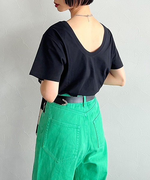 PAGEBOY（ページボーイ）の「バックオープンTシャツ（Tシャツ/カットソー・レディース・ブラック/オフホワイト/ターコイズブルー・FREE）」の7枚目の写真