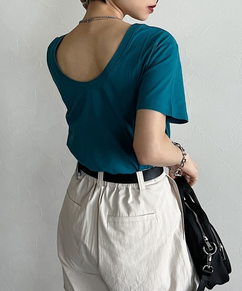 PAGEBOY（ページボーイ）の「バックオープンTシャツ（Tシャツ/カットソー・レディース・ブラック/オフホワイト/ターコイズブルー・FREE）」の10枚目の写真