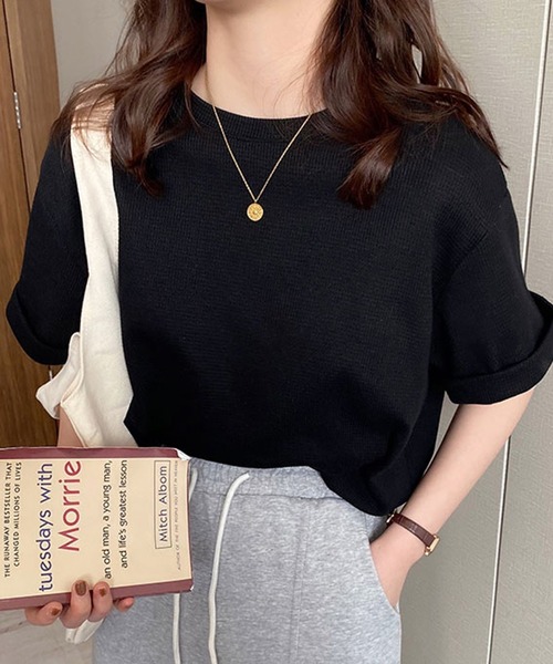 Doula Doula(ドゥーラドゥーラ)の「ワッフルクルーネックトップス(Tシャツ/カットソー・レディース・ホワイト/ブラック/グレー/ベージュ/ピンク/ブラウン/オレンジ・FREE)」の2枚目の写真