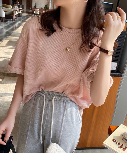 Doula Doula(ドゥーラドゥーラ)の「ワッフルクルーネックトップス(Tシャツ/カットソー・レディース・ホワイト/ブラック/グレー/ベージュ/ピンク/ブラウン/オレンジ・FREE)」の16枚目の写真