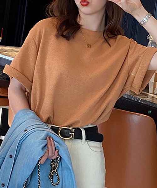 Doula Doula(ドゥーラドゥーラ)の「ワッフルクルーネックトップス(Tシャツ/カットソー・レディース・ホワイト/ブラック/グレー/ベージュ/ピンク/ブラウン/オレンジ・FREE)」の9枚目の写真