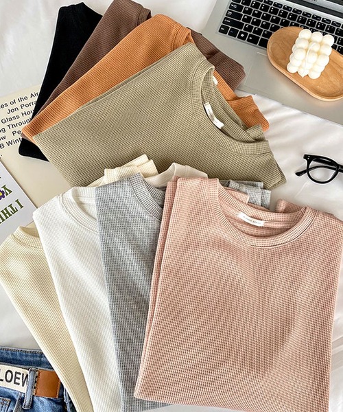 Doula Doula(ドゥーラドゥーラ)の「ワッフルクルーネックトップス(Tシャツ/カットソー・レディース・ホワイト/ブラック/グレー/ベージュ/ピンク/ブラウン/オレンジ・FREE)」の11枚目の写真