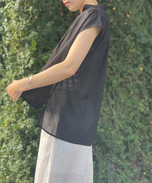 BEARDSLEY（ビアズリー）の「シャドーストライプフレンチブラウス（シャツ/ブラウス・レディース・ブラック/カーキ・FREE）」の8枚目の写真