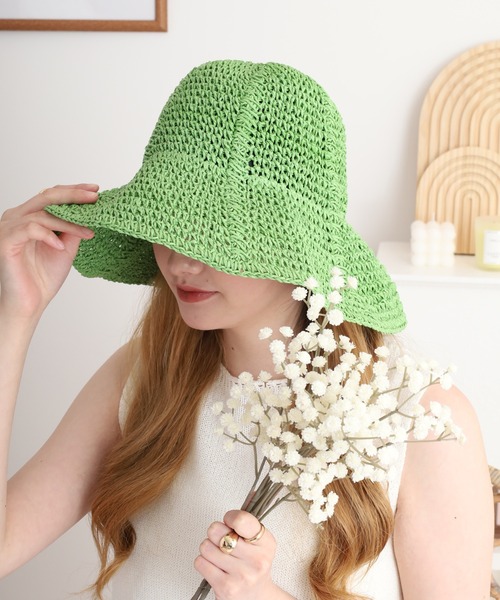 Sense of Grace（センスオブグレース）の「ペーパークロシェ編み キャペリンハット（ハット・レディース・ブラック/ブラウン/アイボリー/ライトオリーブ/キナリ/ベージュ/ブルー/グレー/パープル/オレンジ/グリーン・FREE/S）」の16枚目の写真