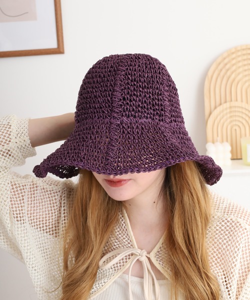 Sense of Grace（センスオブグレース）の「ペーパークロシェ編み キャペリンハット（ハット・レディース・ブラック/ブラウン/アイボリー/ライトオリーブ/キナリ/ベージュ/ブルー/グレー/パープル/オレンジ/グリーン・FREE/S）」の17枚目の写真