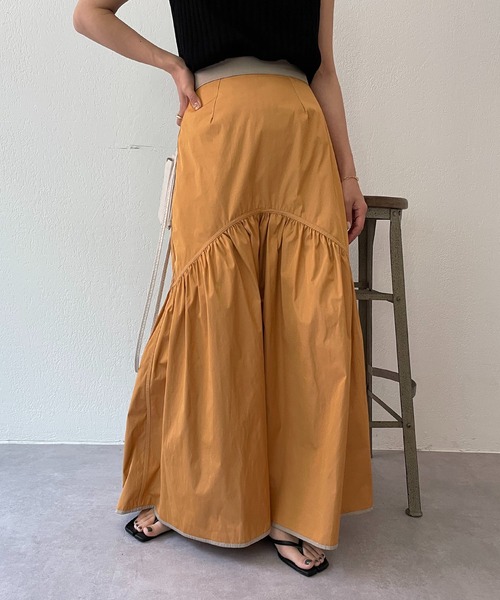 CAPRICIEUX LE'MAGE（カプリシューレマージュ）の「ラウンドティアードリバスカート（スカート・レディース・ベージュ/グリーン・FREE）」の14枚目の写真