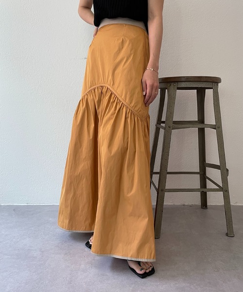 CAPRICIEUX LE'MAGE（カプリシューレマージュ）の「ラウンドティアードリバスカート（スカート・レディース・ベージュ/グリーン・FREE）」の15枚目の写真