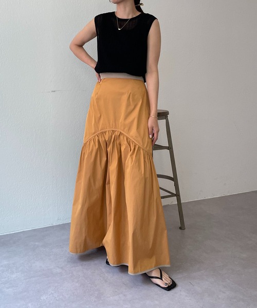 CAPRICIEUX LE'MAGE（カプリシューレマージュ）の「ラウンドティアードリバスカート（スカート・レディース・ベージュ/グリーン・FREE）」の17枚目の写真