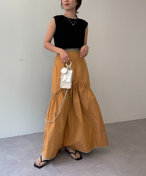 CAPRICIEUX LE'MAGE（カプリシューレマージュ）の「ラウンドティアードリバスカート（スカート・レディース・ベージュ/グリーン・FREE）」の18枚目の写真