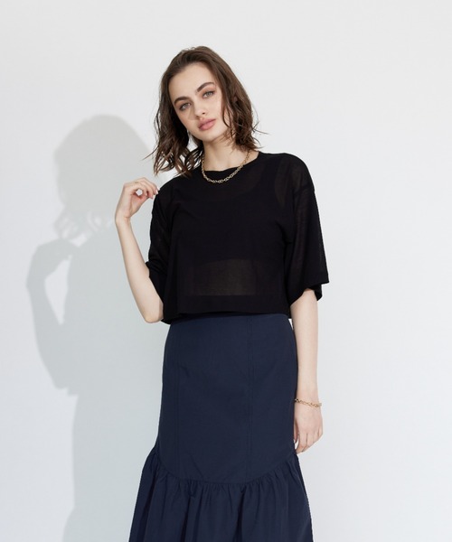 ALEXIA STAM（アリシアスタン）の「Basic Sheer Cropped Tee/ベーシックシアークロップドT（Tシャツ/カットソー・レディース・ベージュ/ブラック・FREE）」の12枚目の写真