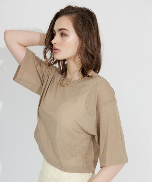 ALEXIA STAM（アリシアスタン）の「Basic Sheer Cropped Tee/ベーシックシアークロップドT（Tシャツ/カットソー・レディース・ベージュ/ブラック・FREE）」の14枚目の写真