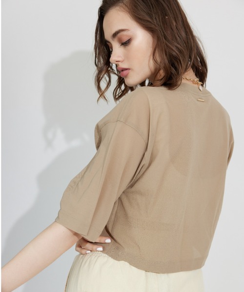 ALEXIA STAM（アリシアスタン）の「Basic Sheer Cropped Tee/ベーシックシアークロップドT（Tシャツ/カットソー・レディース・ベージュ/ブラック・FREE）」の6枚目の写真
