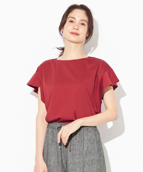 ANY(エニィ)の「【定番人気】シルケットスムースフレアスリーブ カットソー(Tシャツ/カットソー・レディース・レッド系/グリーン系/ブルー系/ベージュ系/ブラック系/アイボリー系・2/3)」の6枚目の写真