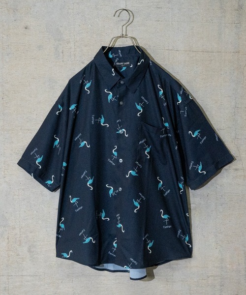 INJIRI / 半袖ブラウス/L/シルク/GRN a】とろみシルクタッチ アソートアニマル柄 ルーズサイズ 半袖シャツ