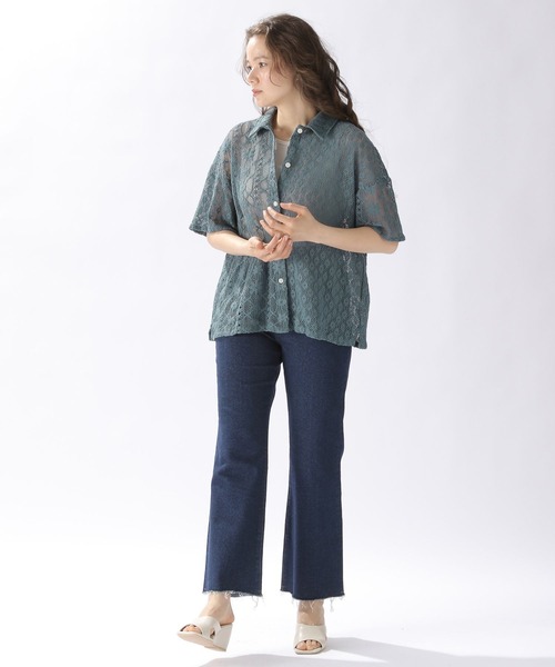 niko and...（ニコアンド）の「クレイジー綿レースビッグシャツ（シャツ/ブラウス・レディース・ブルー/オフホワイト/ブラック・FREE）」の4枚目の写真