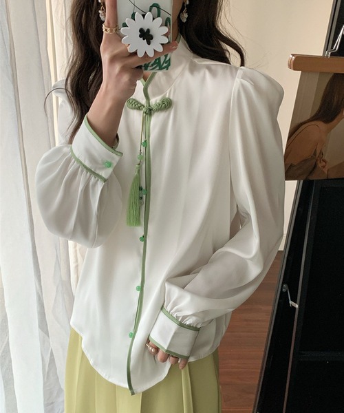 aimoha（アイモハ）の「チャイナ風ブラウス（シャツ/ブラウス・レディース・ホワイト/ピンク・SMALL/MEDIUM）」の2枚目の写真