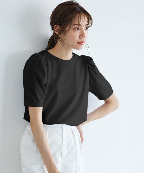 Pierrot（ピエロ）の「ポンチパフスリーブTシャツ（Tシャツ/カットソー・レディース・オフホワイト/ブラック/オレンジ/ブルー・M/L）」の4枚目の写真