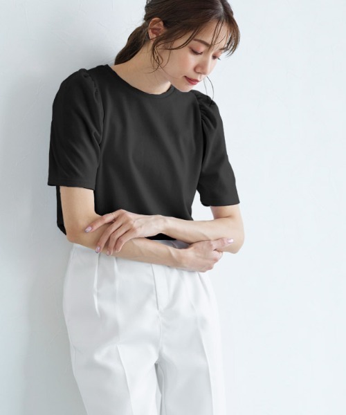 Pierrot（ピエロ）の「ポンチパフスリーブTシャツ（Tシャツ/カットソー・レディース・オフホワイト/ブラック/オレンジ/ブルー・M/L）」の8枚目の写真