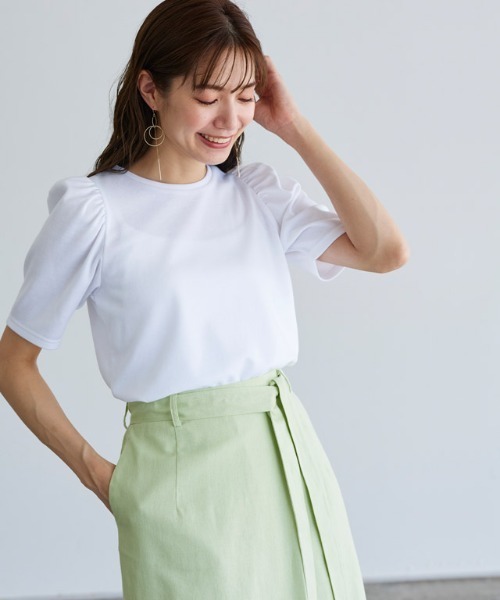 Pierrot（ピエロ）の「ポンチパフスリーブTシャツ（Tシャツ/カットソー・レディース・オフホワイト/ブラック/オレンジ/ブルー・M/L）」の18枚目の写真