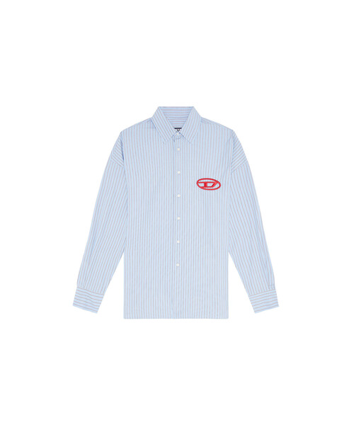 DIESEL 青ワイシャツ Mサイズ BL】ホリゾンタルワイドカラーワイシャツ/ブルー×ホワイト