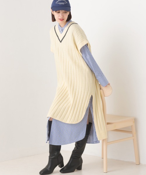 OMNES(オムネス)の「ウールナイロンVネックベスト(ベスト・レディース・アイボリー/モカ・FREE)」の6枚目の写真