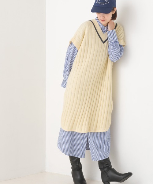 OMNES(オムネス)の「ウールナイロンVネックベスト(ベスト・レディース・アイボリー/モカ・FREE)」の7枚目の写真