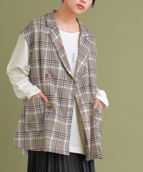 osharewalker（オシャレウォーカー）の「【廃盤】『チェック柄ジレベスト』（ベスト・レディース・ベージュ/ブラック・1/2）」の2枚目の写真