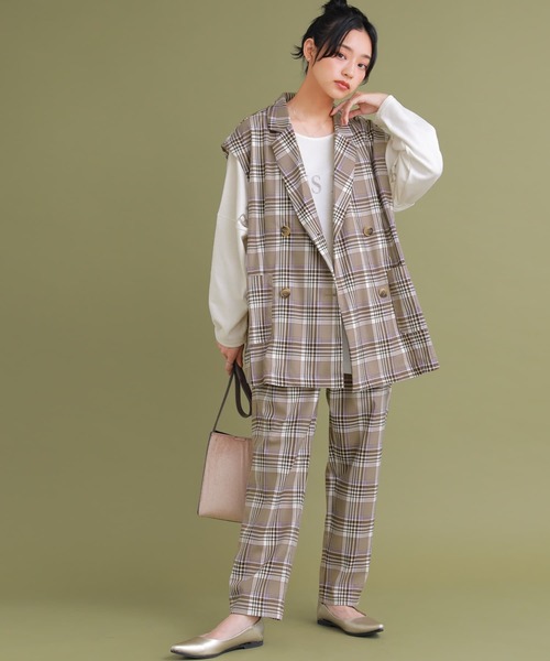 osharewalker（オシャレウォーカー）の「【廃盤】『チェック柄ジレベスト』（ベスト・レディース・ベージュ/ブラック・1/2）」の3枚目の写真