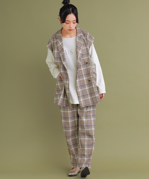 osharewalker（オシャレウォーカー）の「【廃盤】『チェック柄ジレベスト』（ベスト・レディース・ベージュ/ブラック・1/2）」の4枚目の写真