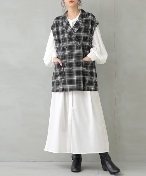 osharewalker（オシャレウォーカー）の「【廃盤】『チェック柄ジレベスト』（ベスト・レディース・ベージュ/ブラック・1/2）」の8枚目の写真