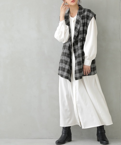 osharewalker（オシャレウォーカー）の「【廃盤】『チェック柄ジレベスト』（ベスト・レディース・ベージュ/ブラック・1/2）」の9枚目の写真