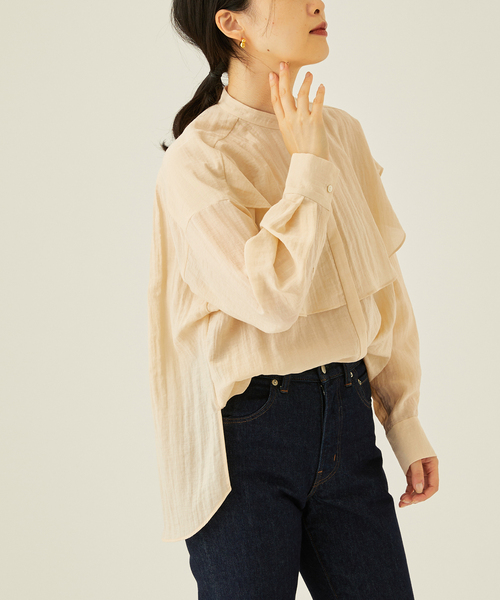 journal standard L'essage(ジャーナルスタンダードレサージュ)の「ダブルヨークシャツ(シャツ/ブラウス・レディース・ブラック/アイボリー・FREE)」の1枚目の写真