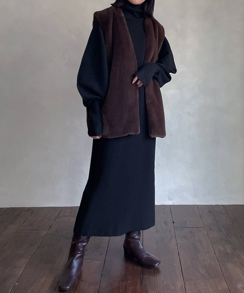 hellam（へラム）の「フェイクファーベスト（ベスト・レディース・ブラック/ブラウン/アイボリー・FREE）」の5枚目の写真