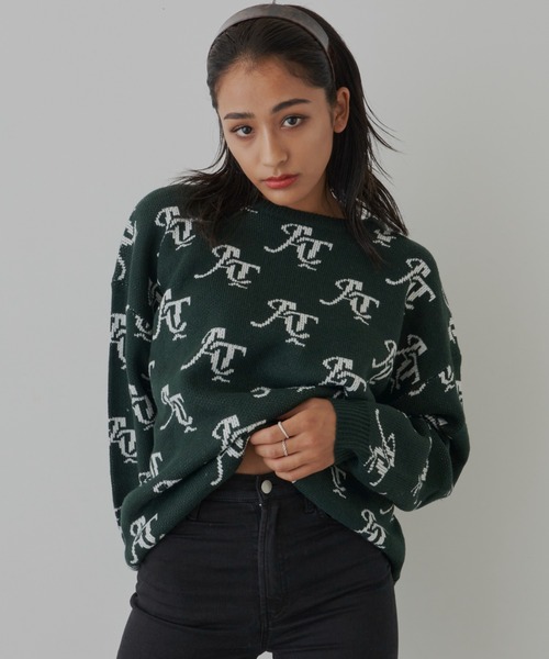 ANELATOKYO(アネラトーキョー)の「モノグラムニット(ニット/セーター・レディース・ホワイト/ブラック/ベージュ/グリーン・FREE)」の2枚目の写真