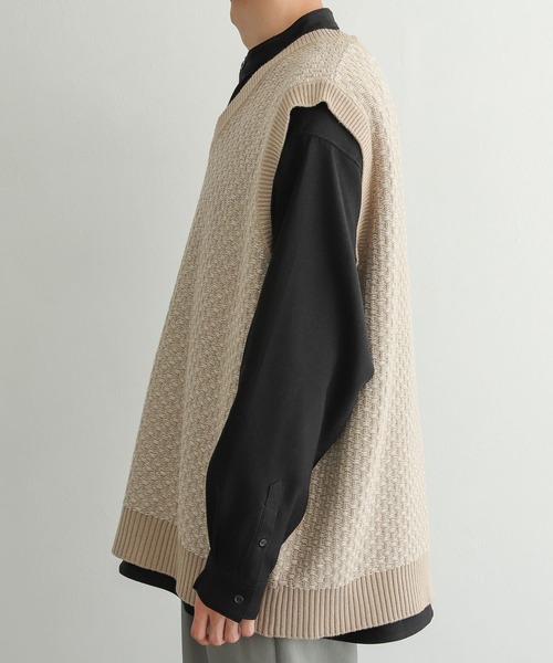 SENSE OF PLACE by URBAN RESEARCH（センスオブプレイスバイアーバンリサーチ）の「リンクスガラVネックベスト（ニット/セーター・メンズ・ベージュ/ネイビー・MEDIUM/LARGE）」の21枚目の写真