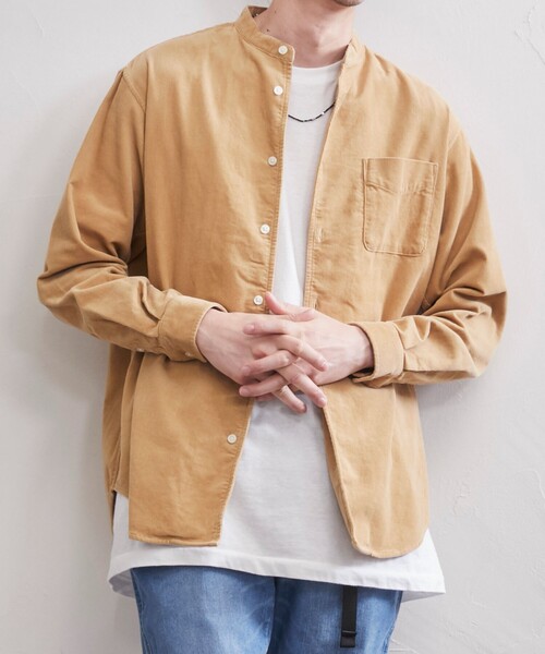 coen（コーエン）の「コーデュロイバンドカラーシャツ（シャツ/ブラウス・メンズ・その他1/ネイビー/グレー/ダークブラウン/ブラウン/ベージュ・M/XL/L/S）」の4枚目の写真