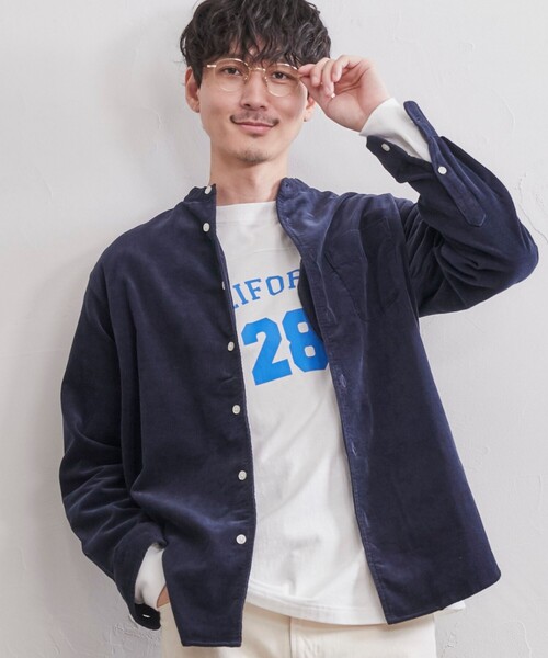 coen（コーエン）の「コーデュロイバンドカラーシャツ（シャツ/ブラウス・メンズ・その他1/ネイビー/グレー/ダークブラウン/ブラウン/ベージュ・M/XL/L/S）」の5枚目の写真