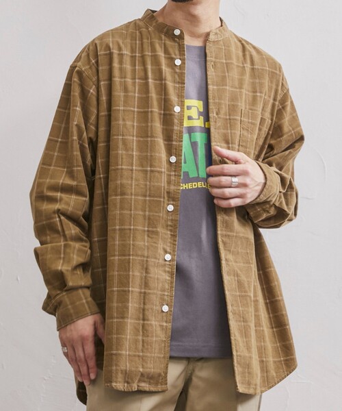 coen（コーエン）の「コーデュロイバンドカラーシャツ（シャツ/ブラウス・メンズ・その他1/ネイビー/グレー/ダークブラウン/ブラウン/ベージュ・M/XL/L/S）」の3枚目の写真