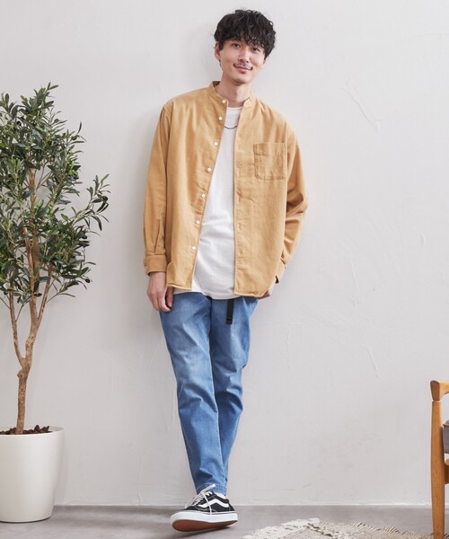 coen（コーエン）の「コーデュロイバンドカラーシャツ（シャツ/ブラウス・メンズ・その他1/ネイビー/グレー/ダークブラウン/ブラウン/ベージュ・M/XL/L/S）」の8枚目の写真