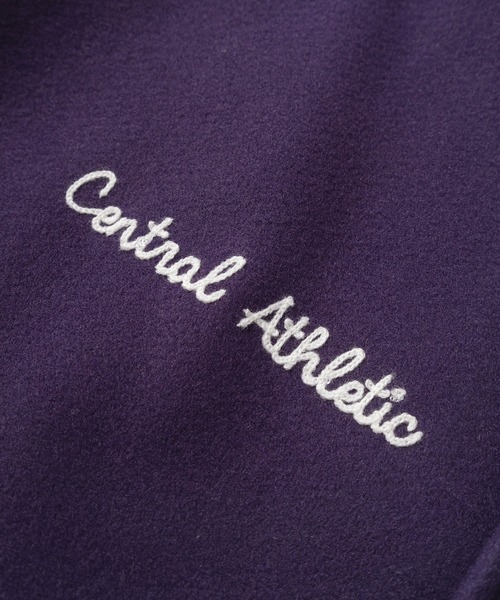 make a ray!（メイク ア レイ！）の「カレッジロゴ ワッペン刺繍 リブライン ウーリーテック カットスタジャン/ビッグシルエット（スタジャン・メンズ・ブラック/パープル/ブラック系その他・M/L/XL）」の7枚目の写真