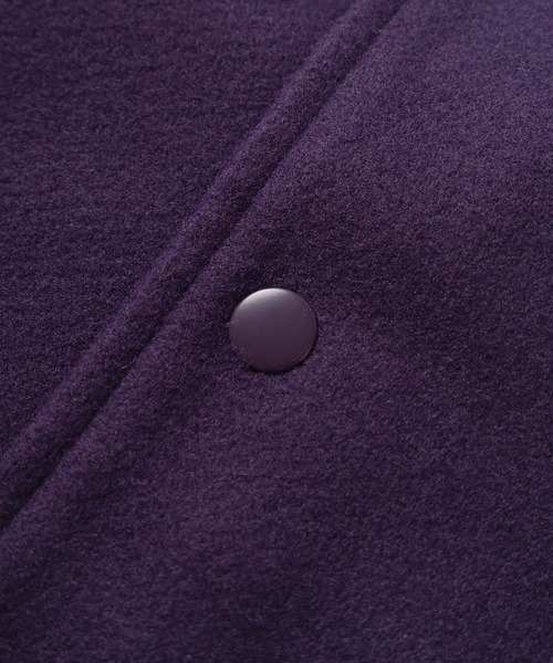 make a ray!（メイク ア レイ！）の「カレッジロゴ ワッペン刺繍 リブライン ウーリーテック カットスタジャン/ビッグシルエット（スタジャン・メンズ・ブラック/パープル/ブラック系その他・M/L/XL）」の8枚目の写真