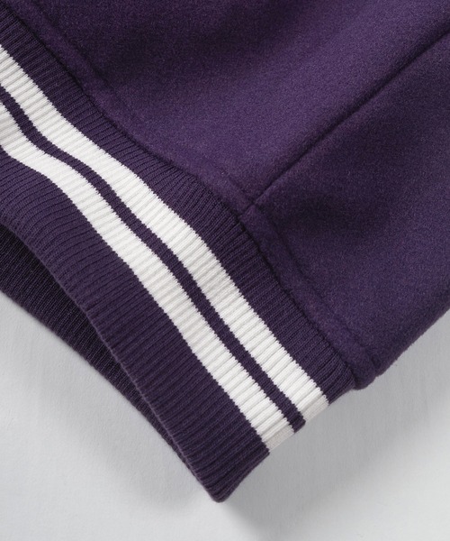 make a ray!（メイク ア レイ！）の「カレッジロゴ ワッペン刺繍 リブライン ウーリーテック カットスタジャン/ビッグシルエット（スタジャン・メンズ・ブラック/パープル/ブラック系その他・M/L/XL）」の10枚目の写真