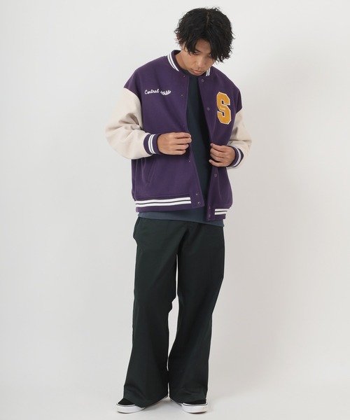 make a ray!（メイク ア レイ！）の「カレッジロゴ ワッペン刺繍 リブライン ウーリーテック カットスタジャン/ビッグシルエット（スタジャン・メンズ・ブラック/パープル/ブラック系その他・M/L/XL）」の17枚目の写真