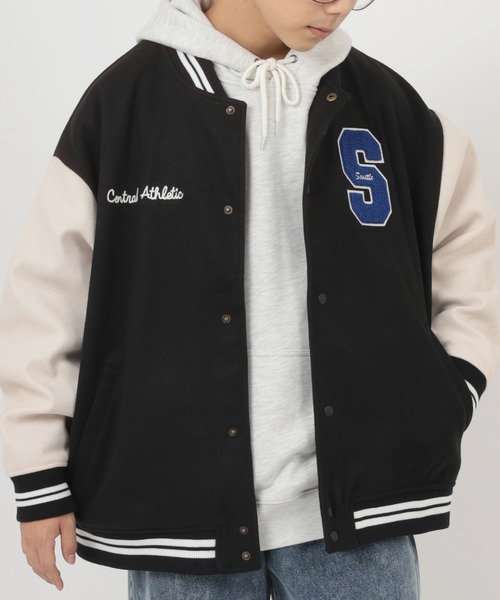 make a ray!（メイク ア レイ！）の「カレッジロゴ ワッペン刺繍 リブライン ウーリーテック カットスタジャン/ビッグシルエット（スタジャン・メンズ・ブラック/パープル/ブラック系その他・M/L/XL）」の16枚目の写真