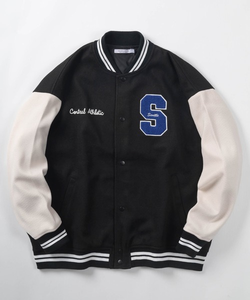 make a ray!（メイク ア レイ！）の「カレッジロゴ ワッペン刺繍 リブライン ウーリーテック カットスタジャン/ビッグシルエット（スタジャン・メンズ・ブラック/パープル/ブラック系その他・M/L/XL）」の20枚目の写真