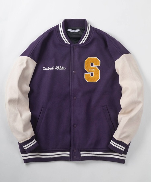 make a ray!（メイク ア レイ！）の「カレッジロゴ ワッペン刺繍 リブライン ウーリーテック カットスタジャン/ビッグシルエット（スタジャン・メンズ・ブラック/パープル/ブラック系その他・M/L/XL）」の19枚目の写真